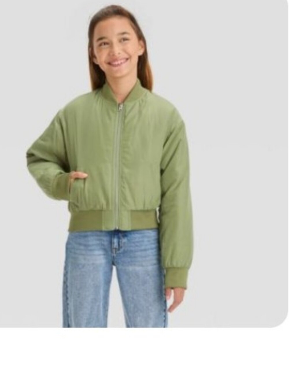 art class Girls  Sage Green Cropped Bomber Jacket Size L